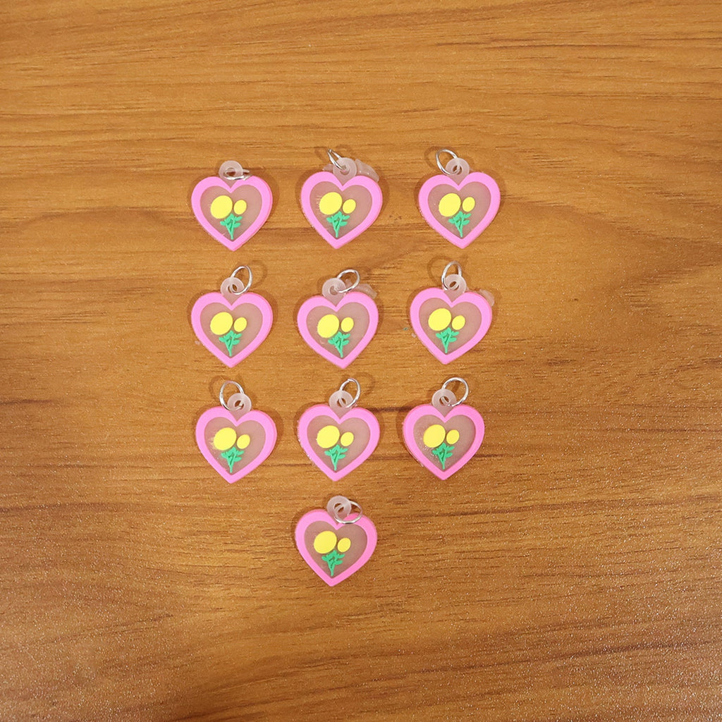 Cute Heart Flower Design Bag Charm Keychain Set (10 Pc)