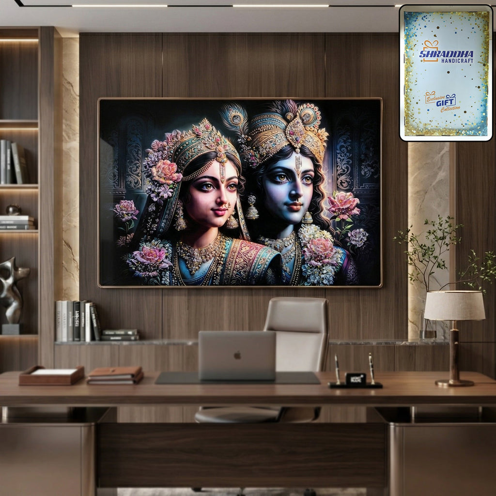 Premium Radha Krishna Royal Artistic Wall Frame (1 Pc, 89x58 Cm)